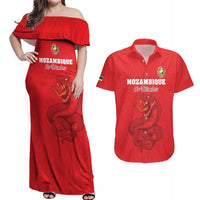 Custom Mozambique Football Couples Matching Off Shoulder Maxi Dress and Hawaiian Shirt Come On Os Mambas - Wonder Print Shop