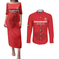 Custom Mozambique Football Couples Matching Puletasi and Long Sleeve Button Shirt Come On Os Mambas - Wonder Print Shop