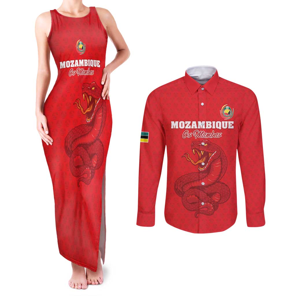 Custom Mozambique Football Couples Matching Tank Maxi Dress and Long Sleeve Button Shirt Come On Os Mambas - Wonder Print Shop