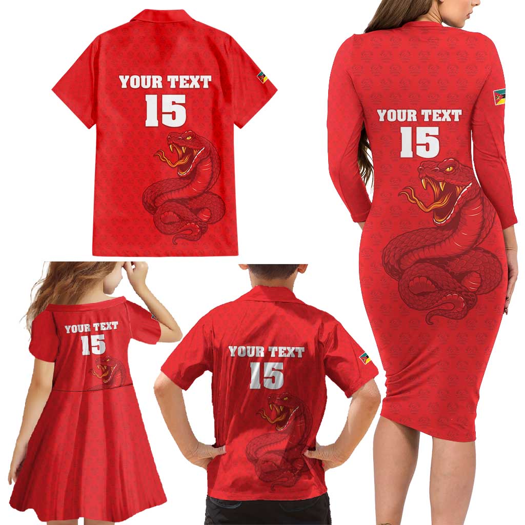 Custom Mozambique Football Family Matching Long Sleeve Bodycon Dress and Hawaiian Shirt Come On Os Mambas - Wonder Print Shop