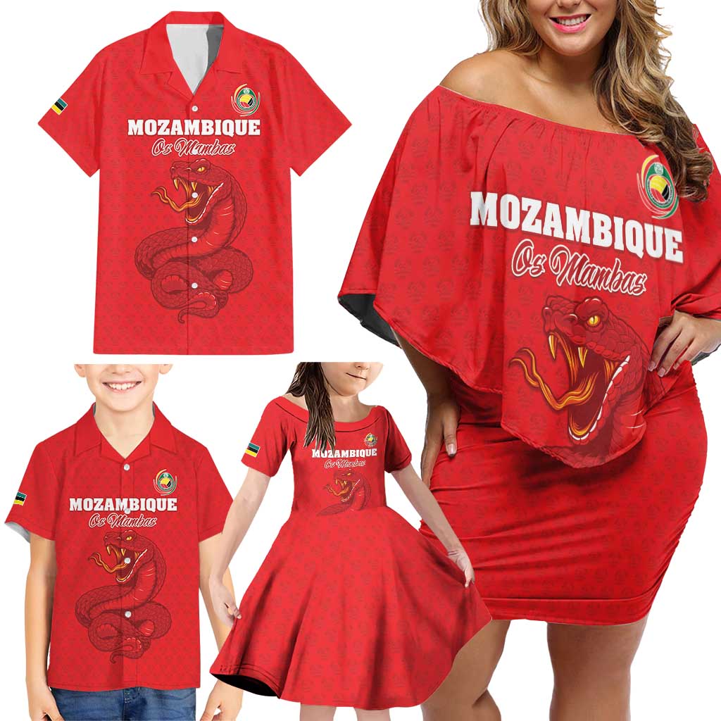 Custom Mozambique Football Family Matching Off Shoulder Short Dress and Hawaiian Shirt Come On Os Mambas - Wonder Print Shop