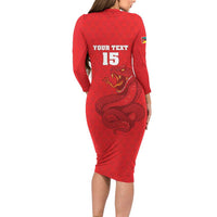 Custom Mozambique Football Long Sleeve Bodycon Dress Come On Os Mambas - Wonder Print Shop