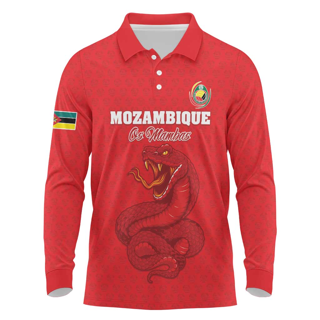 Custom Mozambique Football Long Sleeve Polo Shirt Come On Os Mambas - Wonder Print Shop