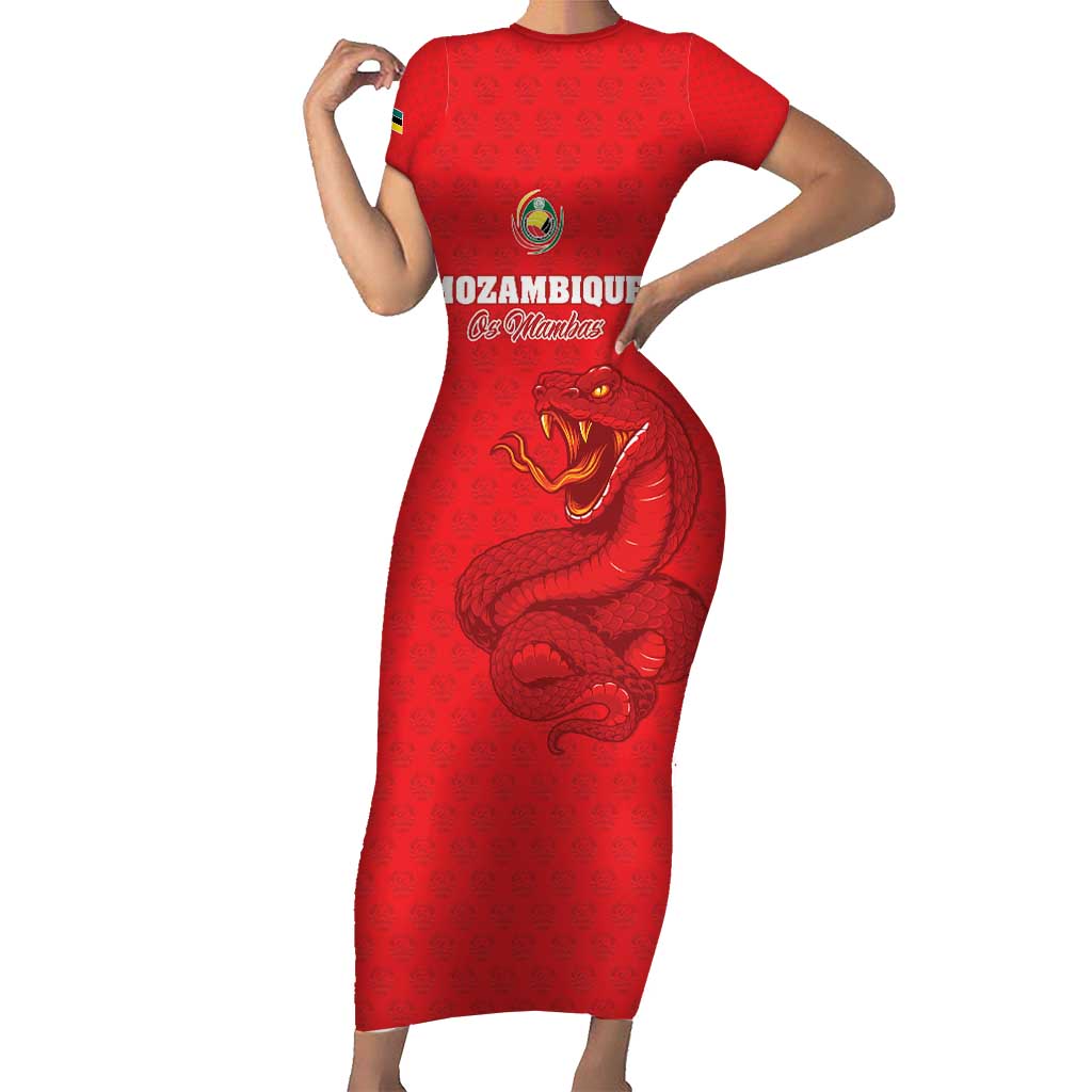 Custom Mozambique Football Short Sleeve Bodycon Dress Come On Os Mambas - Wonder Print Shop