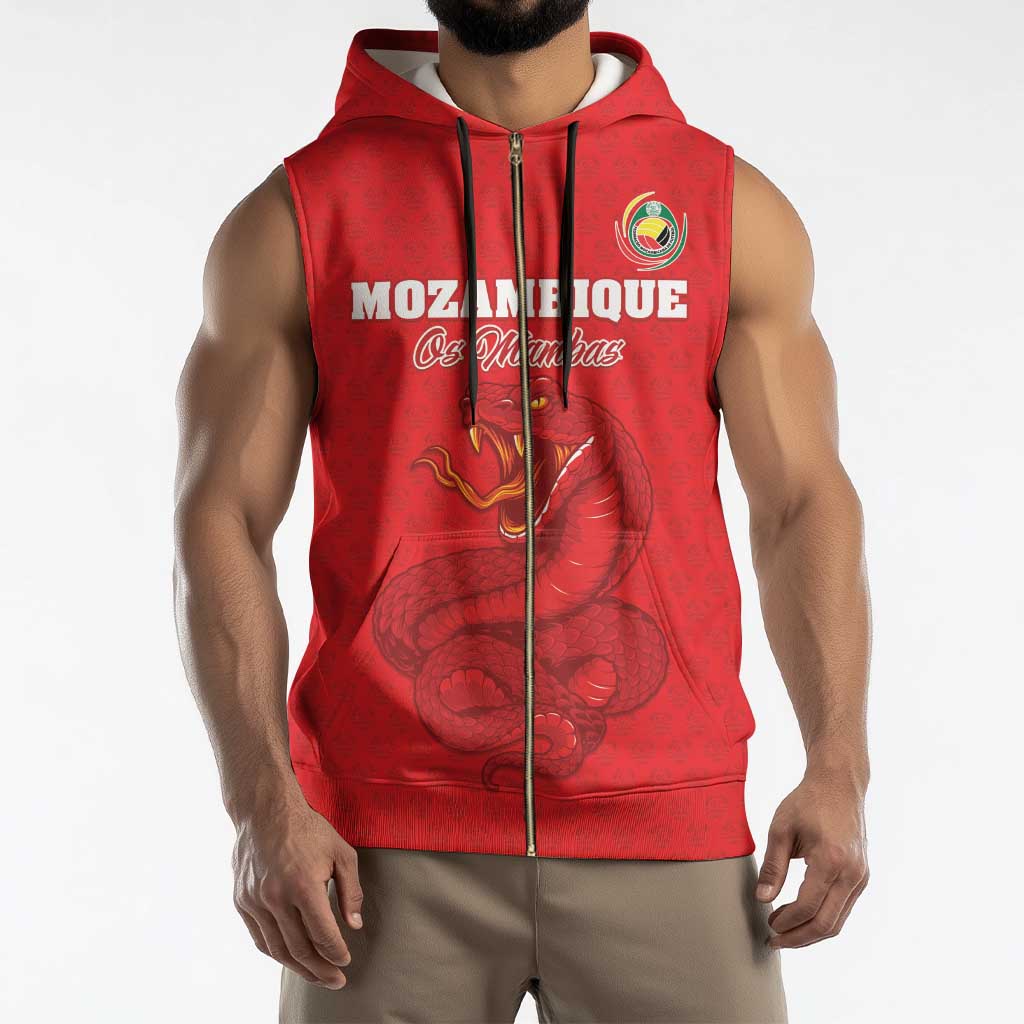 Custom Mozambique Football Sleeveless Zip Hoodie Come On Os Mambas - Wonder Print Shop