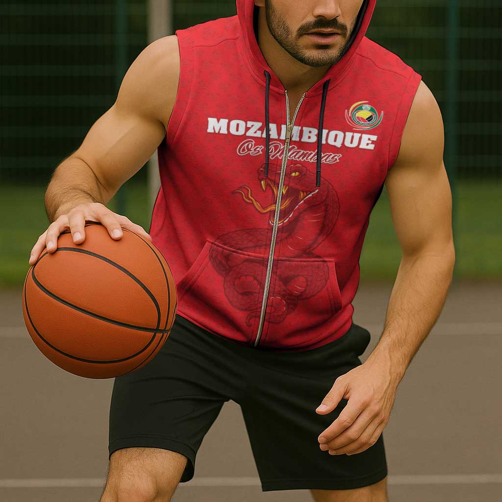 Custom Mozambique Football Sleeveless Zip Hoodie Come On Os Mambas - Wonder Print Shop