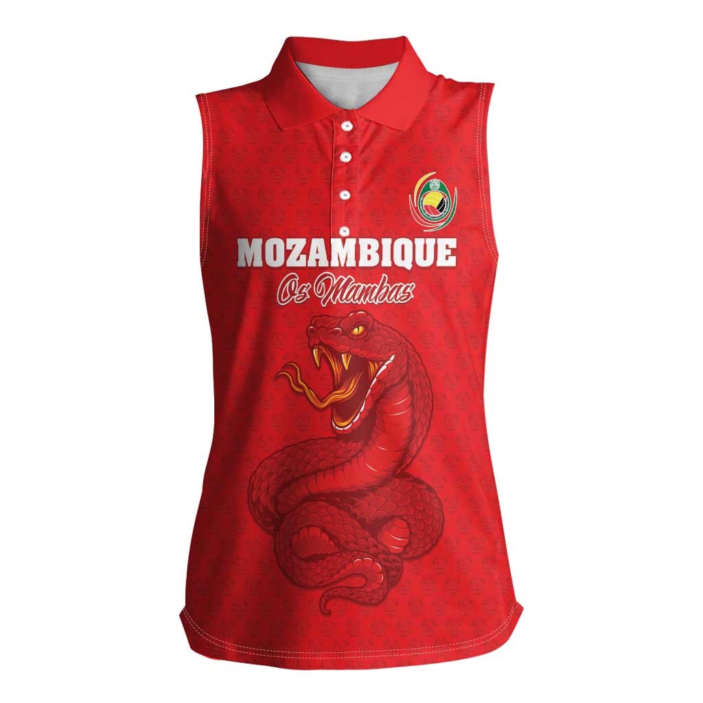 Custom Mozambique Football Women Sleeveless Polo Shirt Come On Os Mambas - Wonder Print Shop