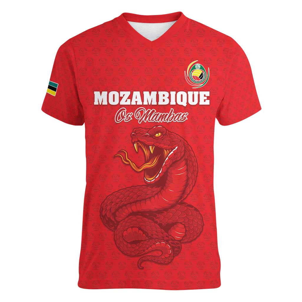 Custom Mozambique Football Women V-Neck T-Shirt Come On Os Mambas - Wonder Print Shop