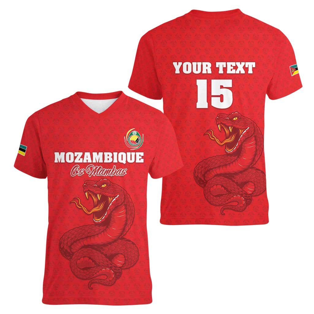 Custom Mozambique Football Women V-Neck T-Shirt Come On Os Mambas - Wonder Print Shop