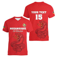 Custom Mozambique Football Women V-Neck T-Shirt Come On Os Mambas - Wonder Print Shop