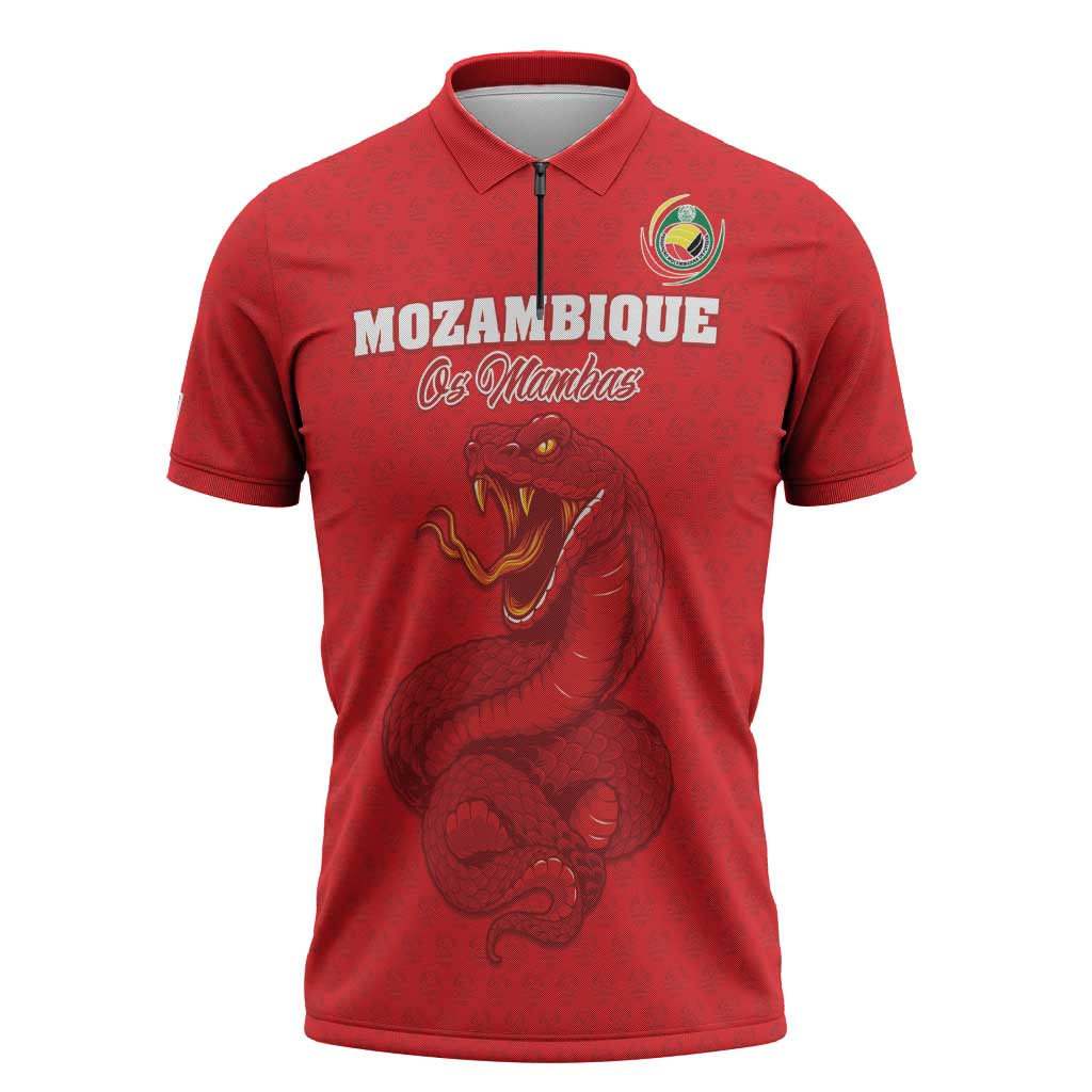 Custom Mozambique Football Zipper Polo Shirt Come On Os Mambas - Wonder Print Shop