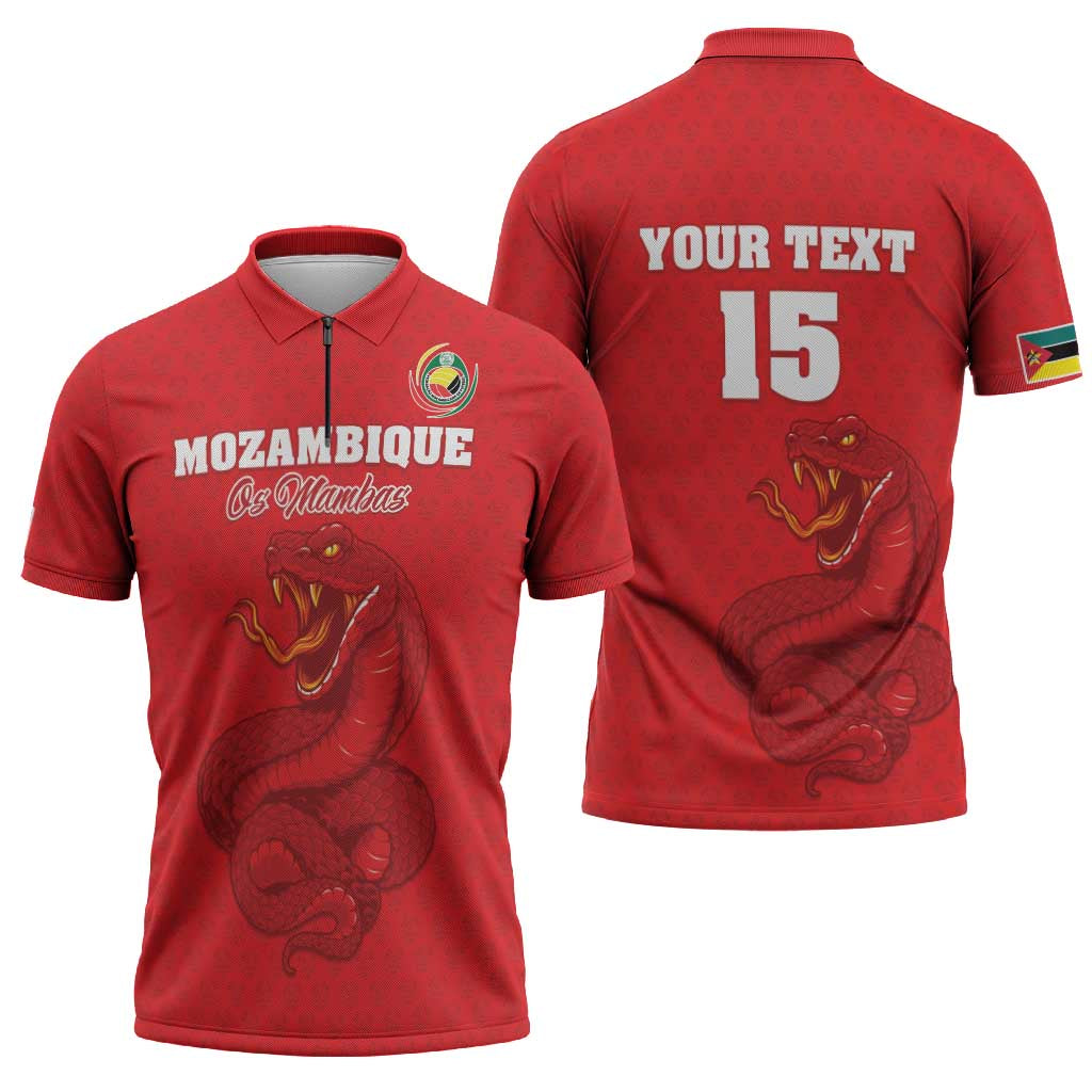 Custom Mozambique Football Zipper Polo Shirt Come On Os Mambas - Wonder Print Shop
