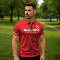 Custom Mozambique Football Zipper Polo Shirt Come On Os Mambas - Wonder Print Shop