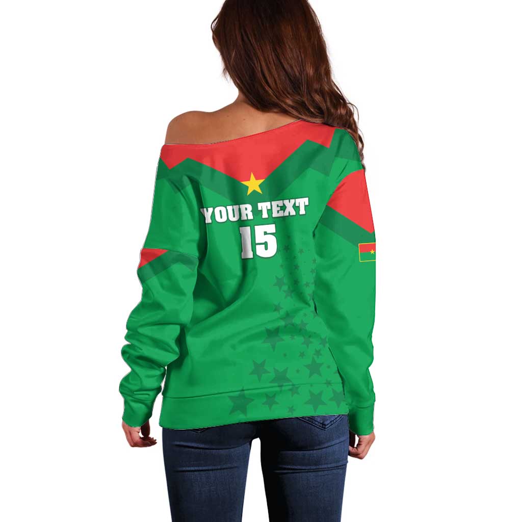 Custom Burkina Faso Football Off Shoulder Sweater Go Champions Les Etalons - Wonder Print Shop