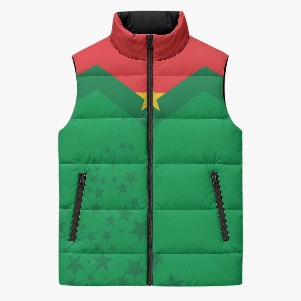 Custom Burkina Faso Football Sleeveless Puffer Jacket Go Champions Les Etalons - Wonder Print Shop