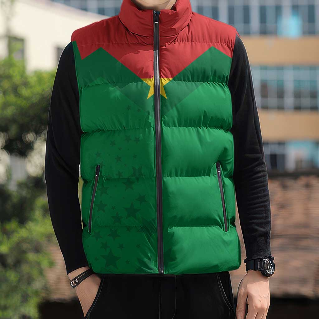 Custom Burkina Faso Football Sleeveless Puffer Jacket Go Champions Les Etalons - Wonder Print Shop