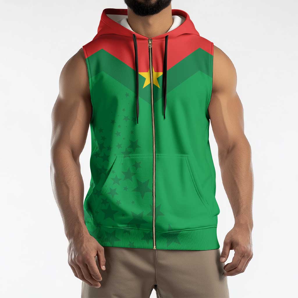 Custom Burkina Faso Football Sleeveless Zip Hoodie Go Champions Les Etalons - Wonder Print Shop