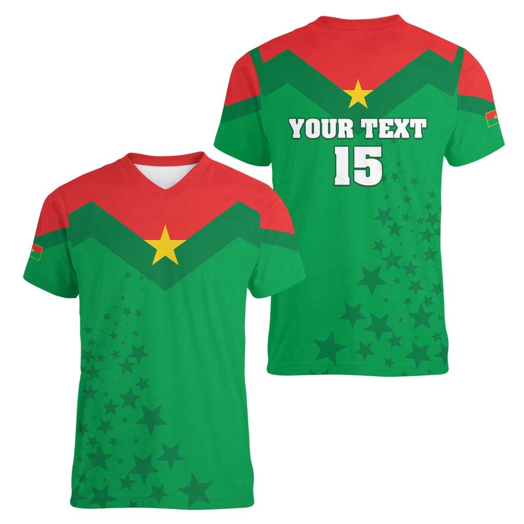 Custom Burkina Faso Football Women V-Neck T-Shirt Go Champions Les Etalons - Wonder Print Shop
