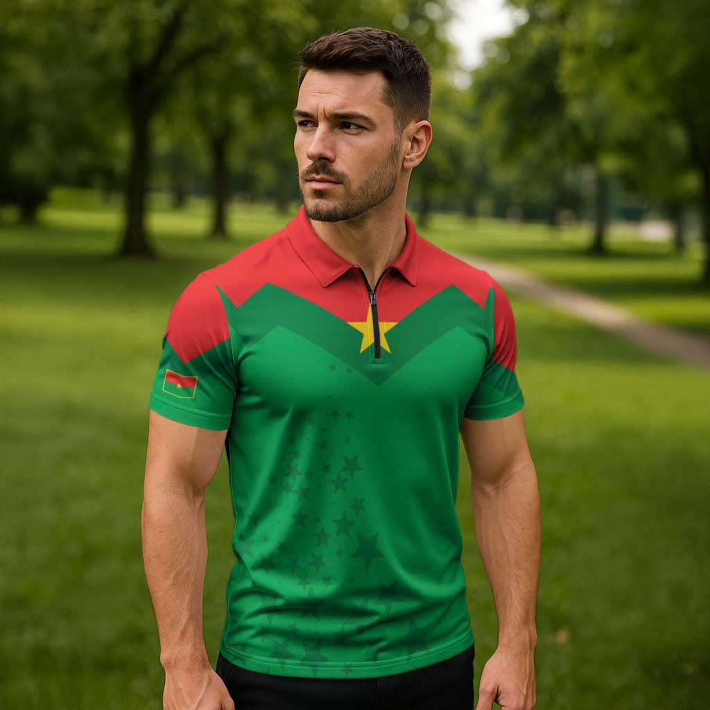 Custom Burkina Faso Football Zipper Polo Shirt Go Champions Les Etalons - Wonder Print Shop