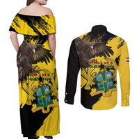 Ghana Eagle Couples Matching Off Shoulder Maxi Dress and Long Sleeve Button Shirt Coat Of Arms - Grunge Style