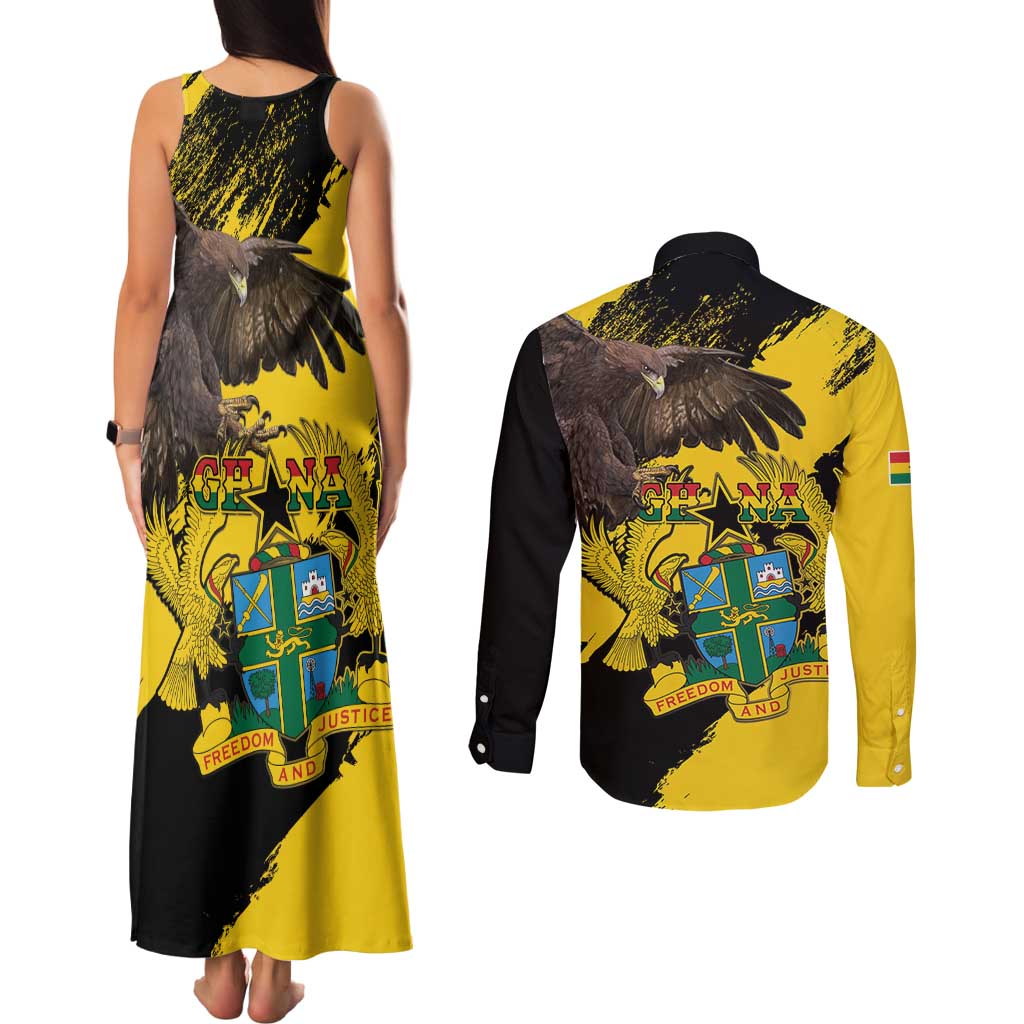 Ghana Eagle Couples Matching Tank Maxi Dress and Long Sleeve Button Shirt Coat Of Arms - Grunge Style
