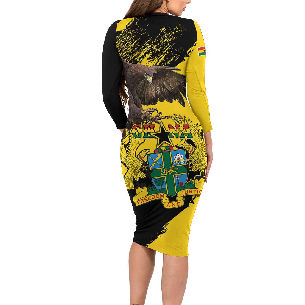 Ghana Eagle Family Matching Long Sleeve Bodycon Dress and Hawaiian Shirt Coat Of Arms - Grunge Style