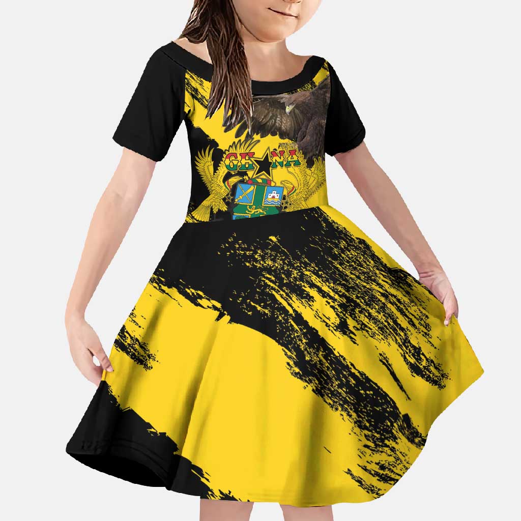 Ghana Eagle Family Matching Off Shoulder Maxi Dress and Hawaiian Shirt Coat Of Arms - Grunge Style