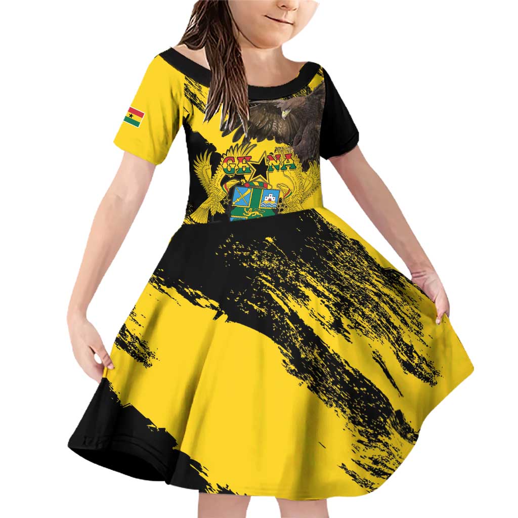 Ghana Eagle Family Matching Off Shoulder Short Dress and Hawaiian Shirt Coat Of Arms - Grunge Style