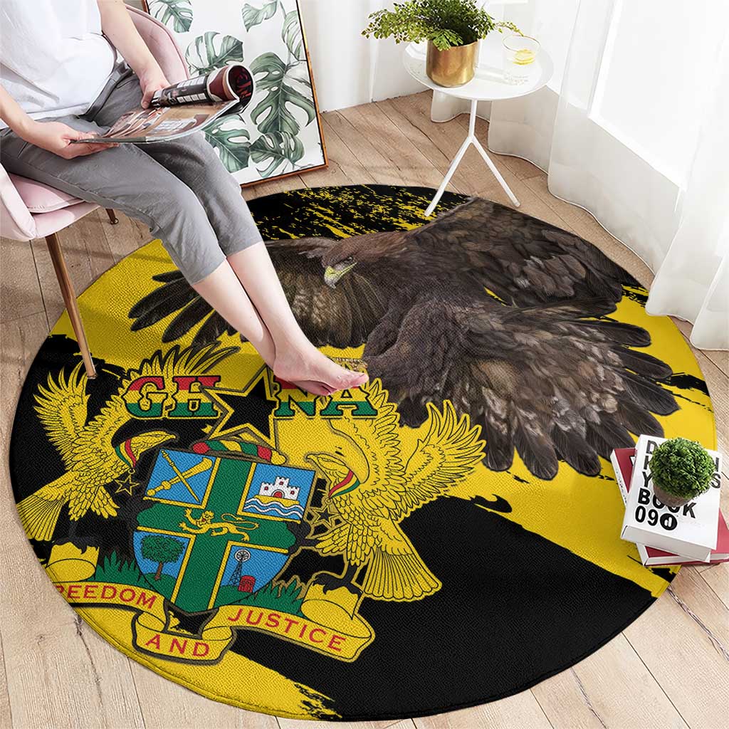 Ghana Eagle Round Carpet Coat Of Arms - Grunge Style - Wonder Print Shop