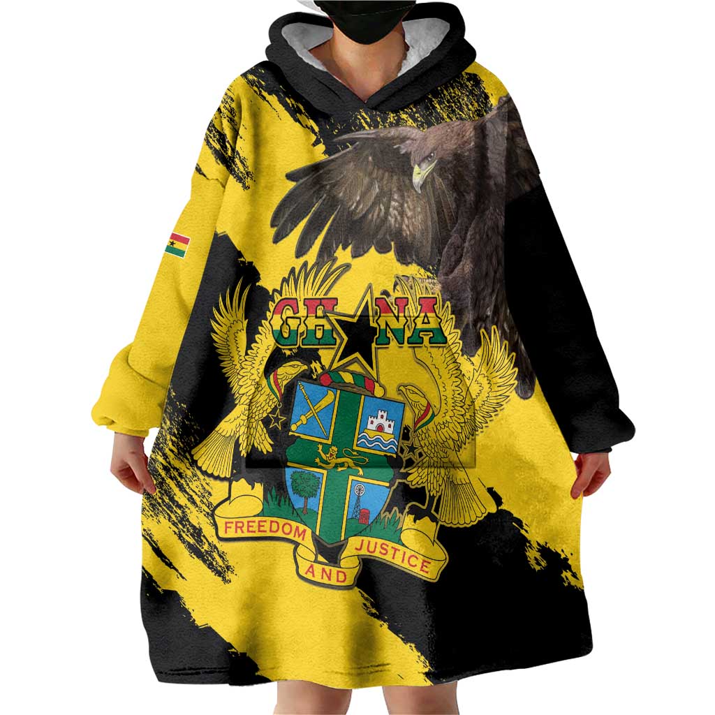 Ghana Eagle Wearable Blanket Hoodie Coat Of Arms - Grunge Style - Wonder Print Shop