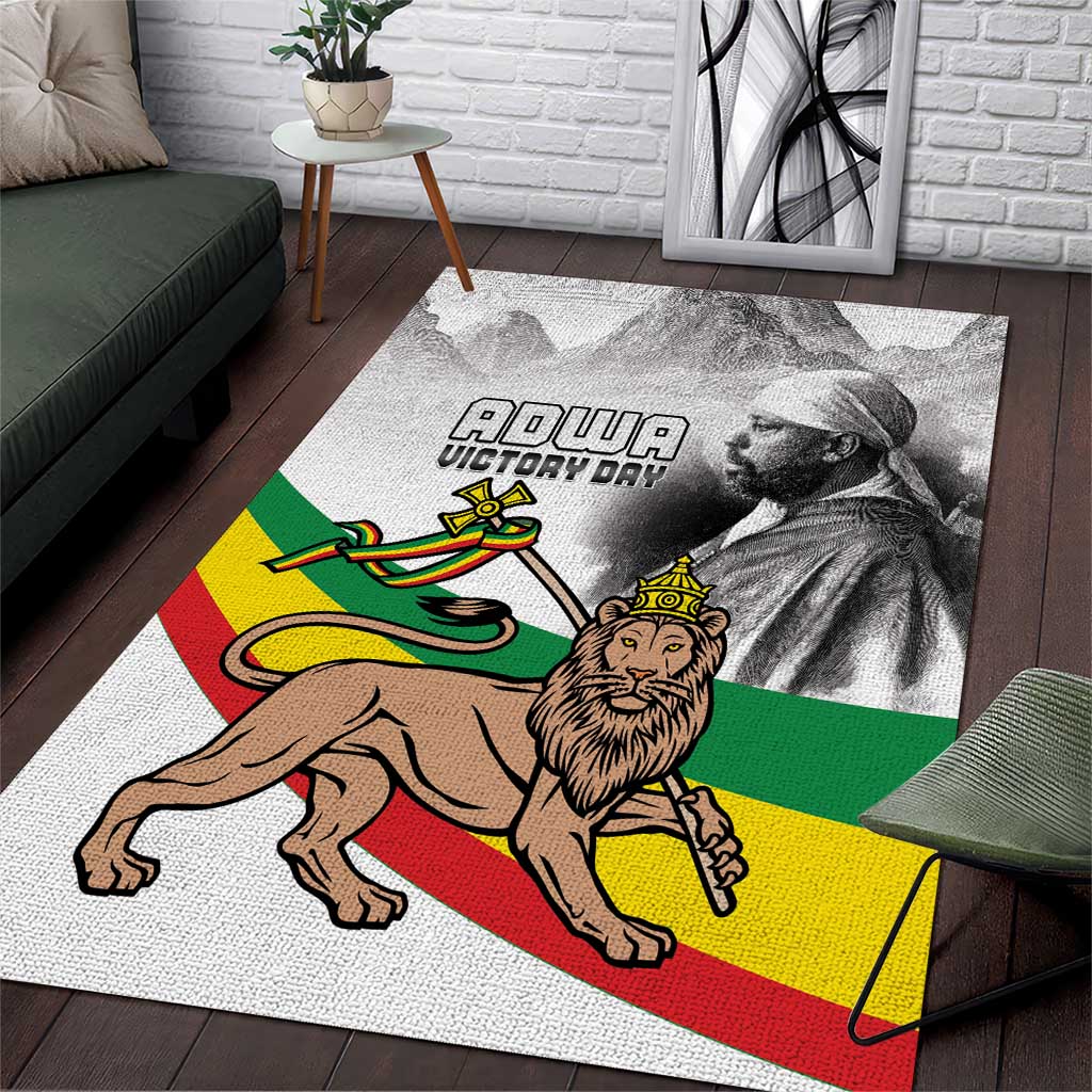 Adwa Victory Day Area Rug Menelik II and Mount Soloda - Lion Of Judah