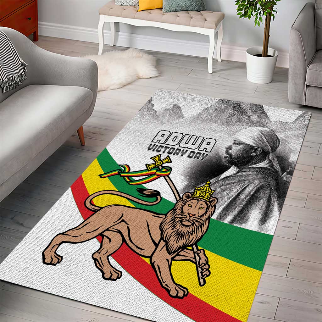 Adwa Victory Day Area Rug Menelik II and Mount Soloda - Lion Of Judah