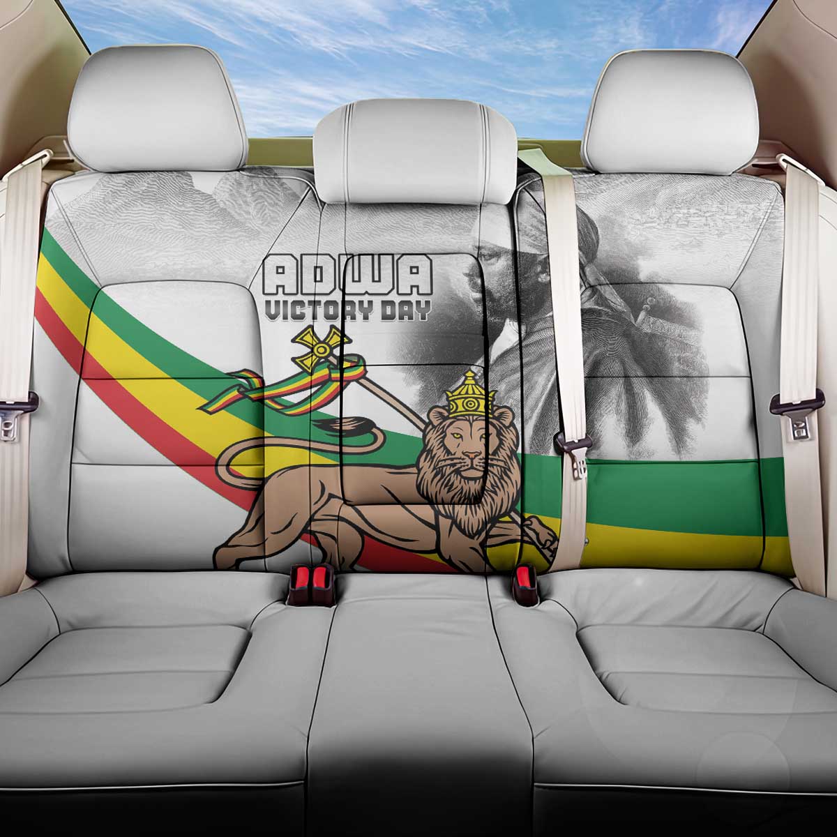 Adwa Victory Day Back Car Seat Cover Menelik II and Mount Soloda - Lion Of Judah