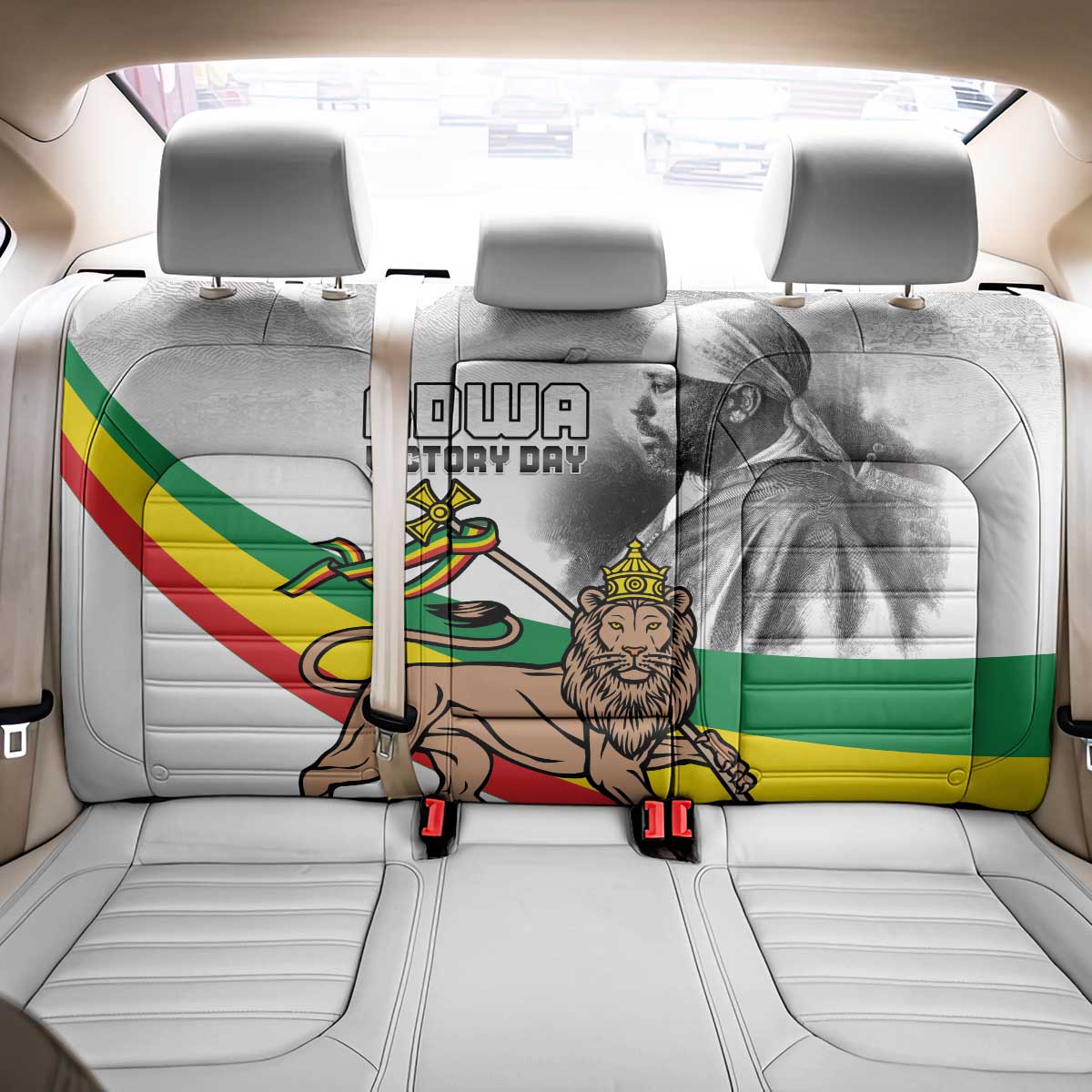 Adwa Victory Day Back Car Seat Cover Menelik II and Mount Soloda - Lion Of Judah