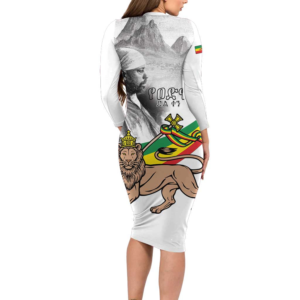 Adwa Victory Day Family Matching Long Sleeve Bodycon Dress and Hawaiian Shirt Menelik II and Mount Soloda - Lion Of Judah