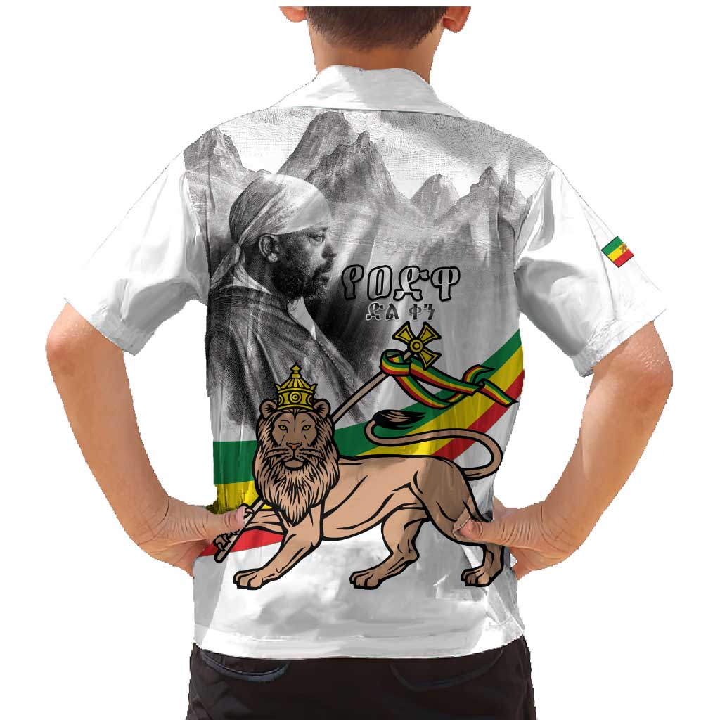 Adwa Victory Day Family Matching Mermaid Dress and Hawaiian Shirt Menelik II and Mount Soloda - Lion Of Judah