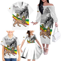 Adwa Victory Day Family Matching Off The Shoulder Long Sleeve Dress and Hawaiian Shirt Menelik II and Mount Soloda - Lion Of Judah