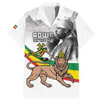Adwa Victory Day Family Matching Off Shoulder Short Dress and Hawaiian Shirt Menelik II and Mount Soloda - Lion Of Judah