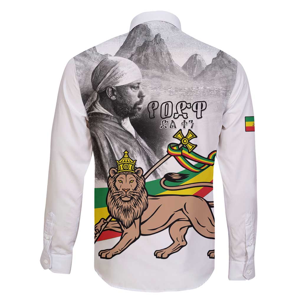 Adwa Victory Day Family Matching Off Shoulder Short Dress and Hawaiian Shirt Menelik II and Mount Soloda - Lion Of Judah