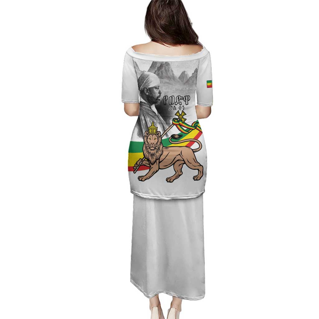 Adwa Victory Day Family Matching Puletasi and Hawaiian Shirt Menelik II and Mount Soloda - Lion Of Judah