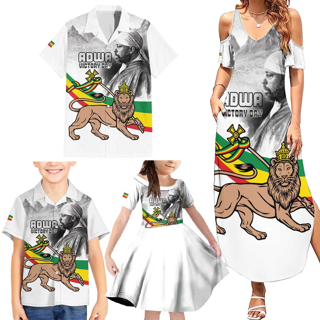 Adwa Victory Day Family Matching Summer Maxi Dress and Hawaiian Shirt Menelik II and Mount Soloda - Lion Of Judah
