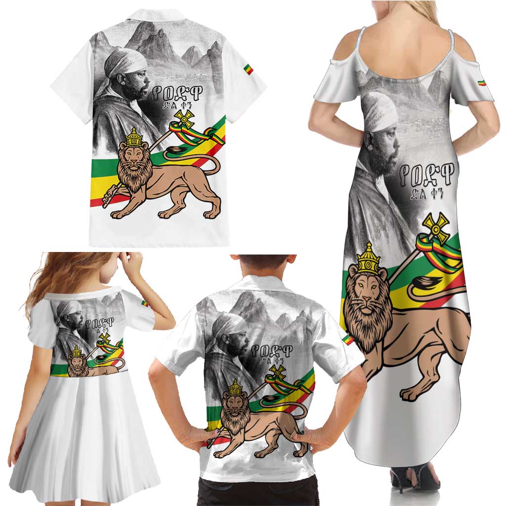 Adwa Victory Day Family Matching Summer Maxi Dress and Hawaiian Shirt Menelik II and Mount Soloda - Lion Of Judah