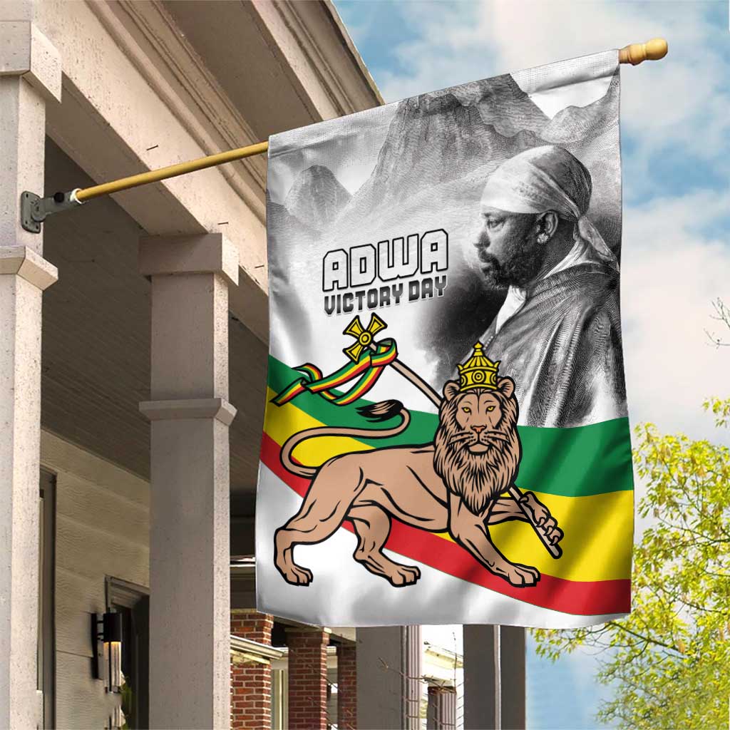 Adwa Victory Day Garden Flag Menelik II and Mount Soloda - Lion Of Judah