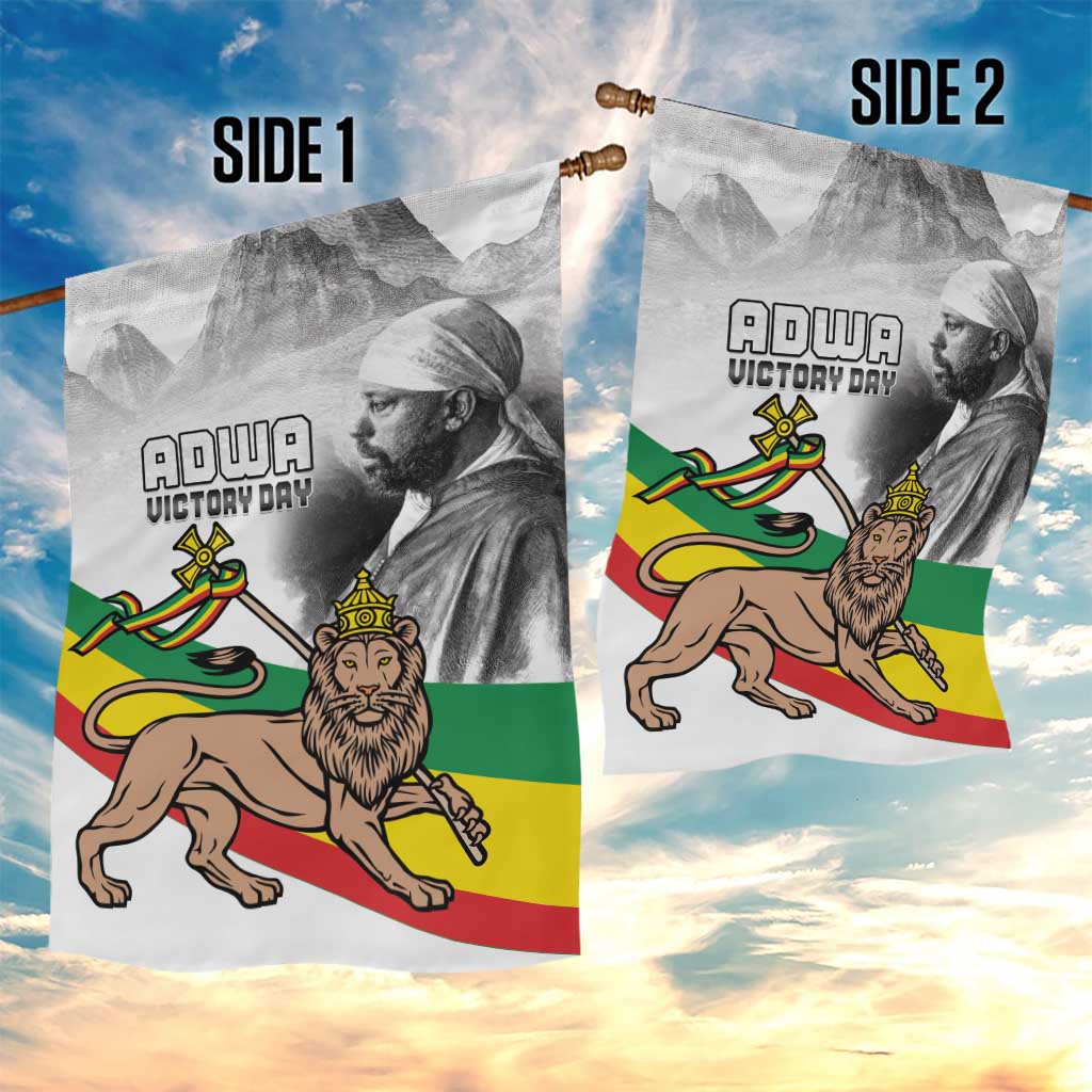 Adwa Victory Day Garden Flag Menelik II and Mount Soloda - Lion Of Judah