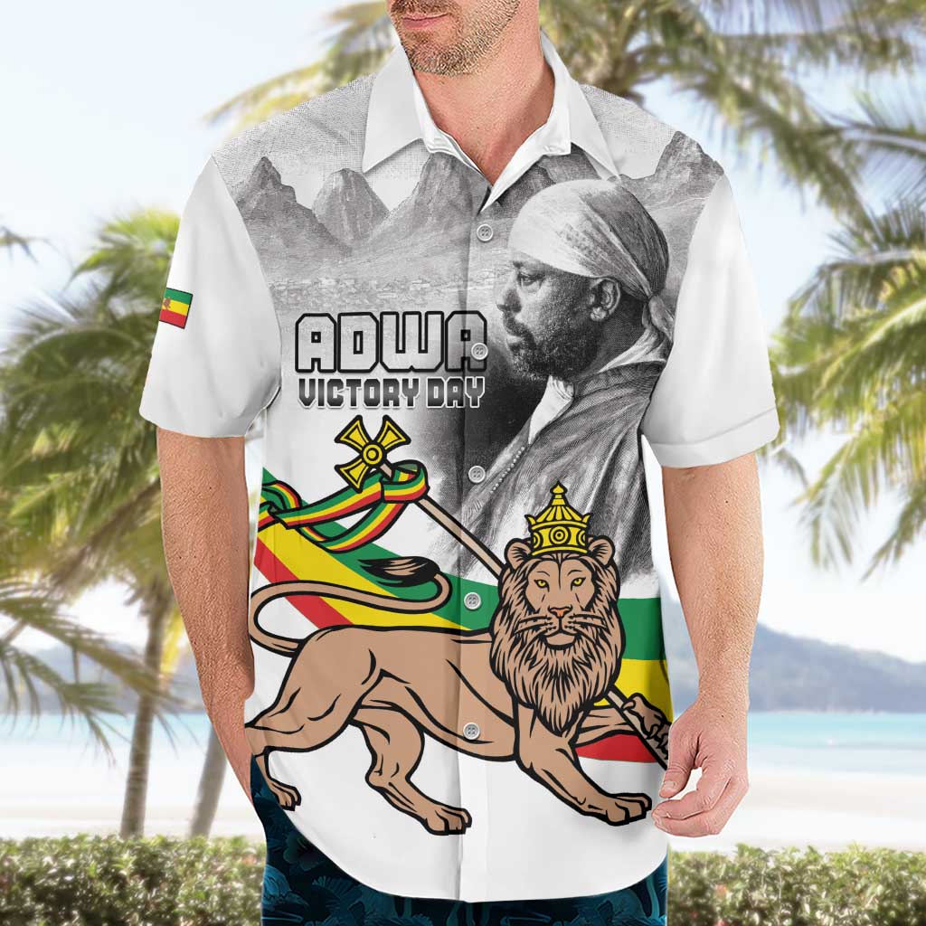 Adwa Victory Day Hawaiian Shirt Menelik II and Mount Soloda - Lion Of Judah