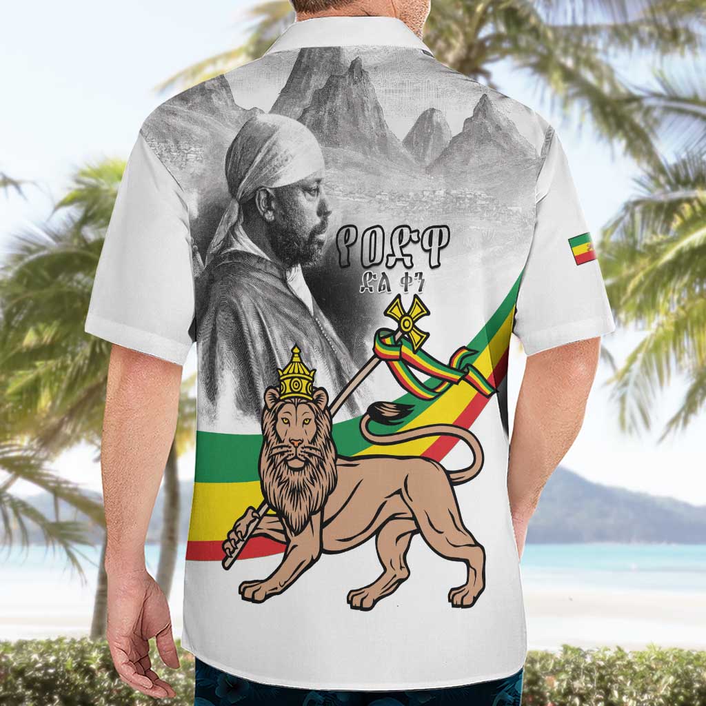 Adwa Victory Day Hawaiian Shirt Menelik II and Mount Soloda - Lion Of Judah