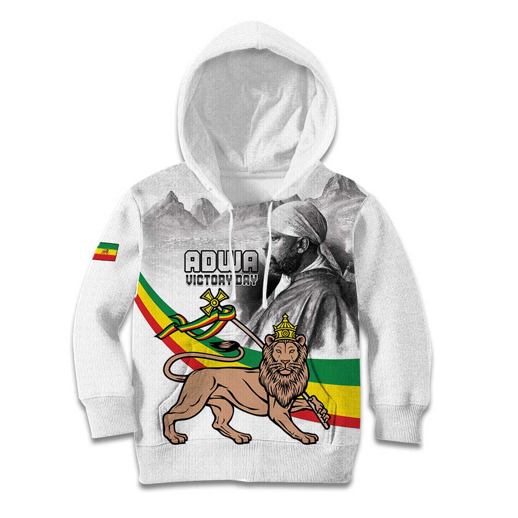 Adwa Victory Day Kid Hoodie Menelik II and Mount Soloda - Lion Of Judah