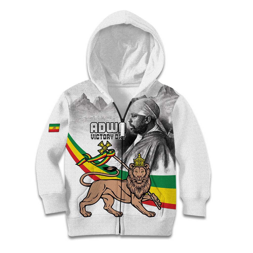 Adwa Victory Day Kid Hoodie Menelik II and Mount Soloda - Lion Of Judah