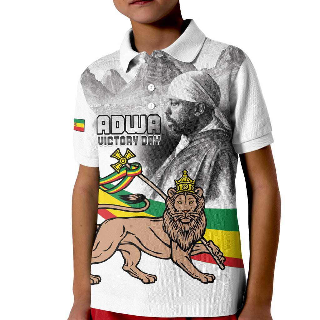 Adwa Victory Day Kid Polo Shirt Menelik II and Mount Soloda - Lion Of Judah