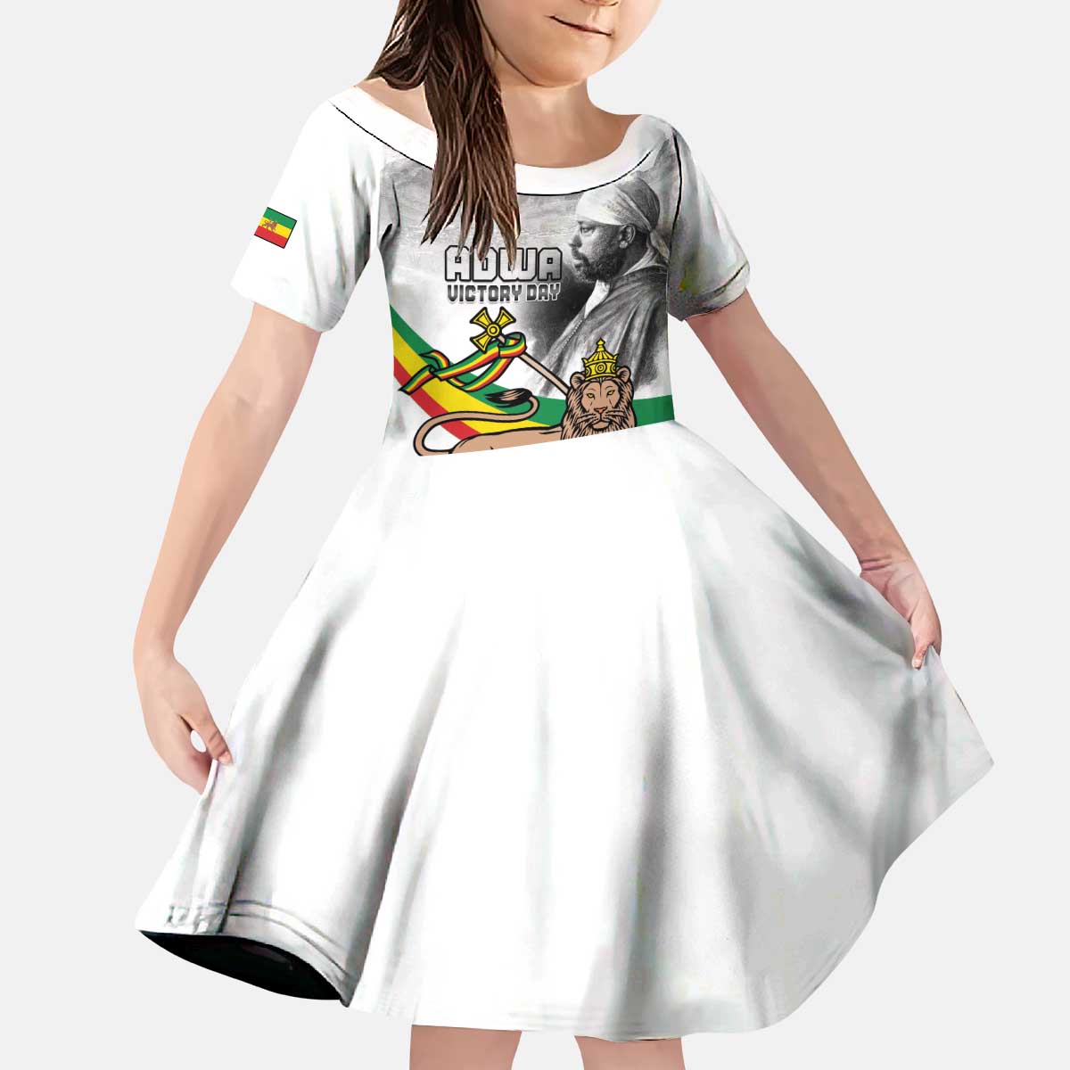 Adwa Victory Day Kid Short Sleeve Dress Menelik II and Mount Soloda - Lion Of Judah